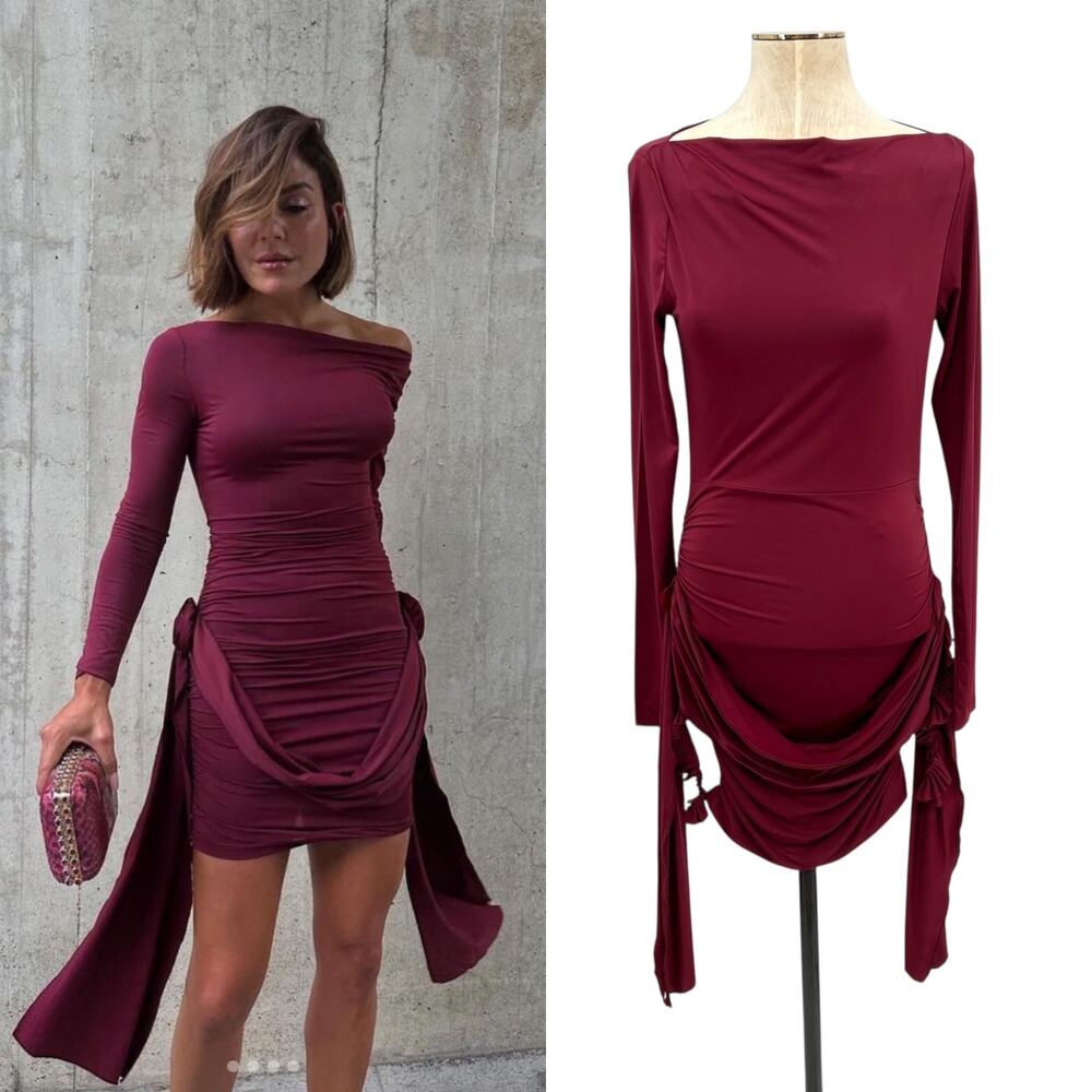 Lioness Glory Mini Dress Drape Detail Corsage Burgundy Red Size Medium *damaged